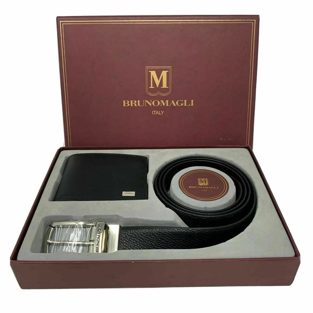 Bruno Magli Leather Wallet & Belt Blac Set L 38-40
